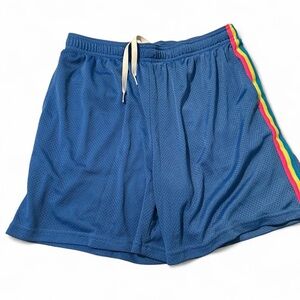 Men's Chubbies Blue Athletic Mesh Shorts with Rainbow Side Stripe